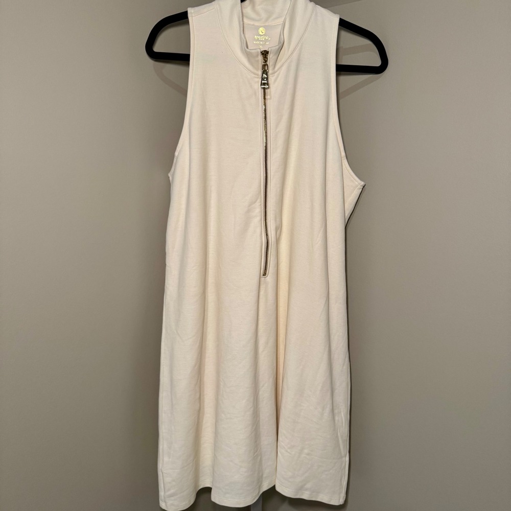 Spartina 449 Womens Cream 100% Cotton Half Zip Mock Neck Sleeveless Dress XL